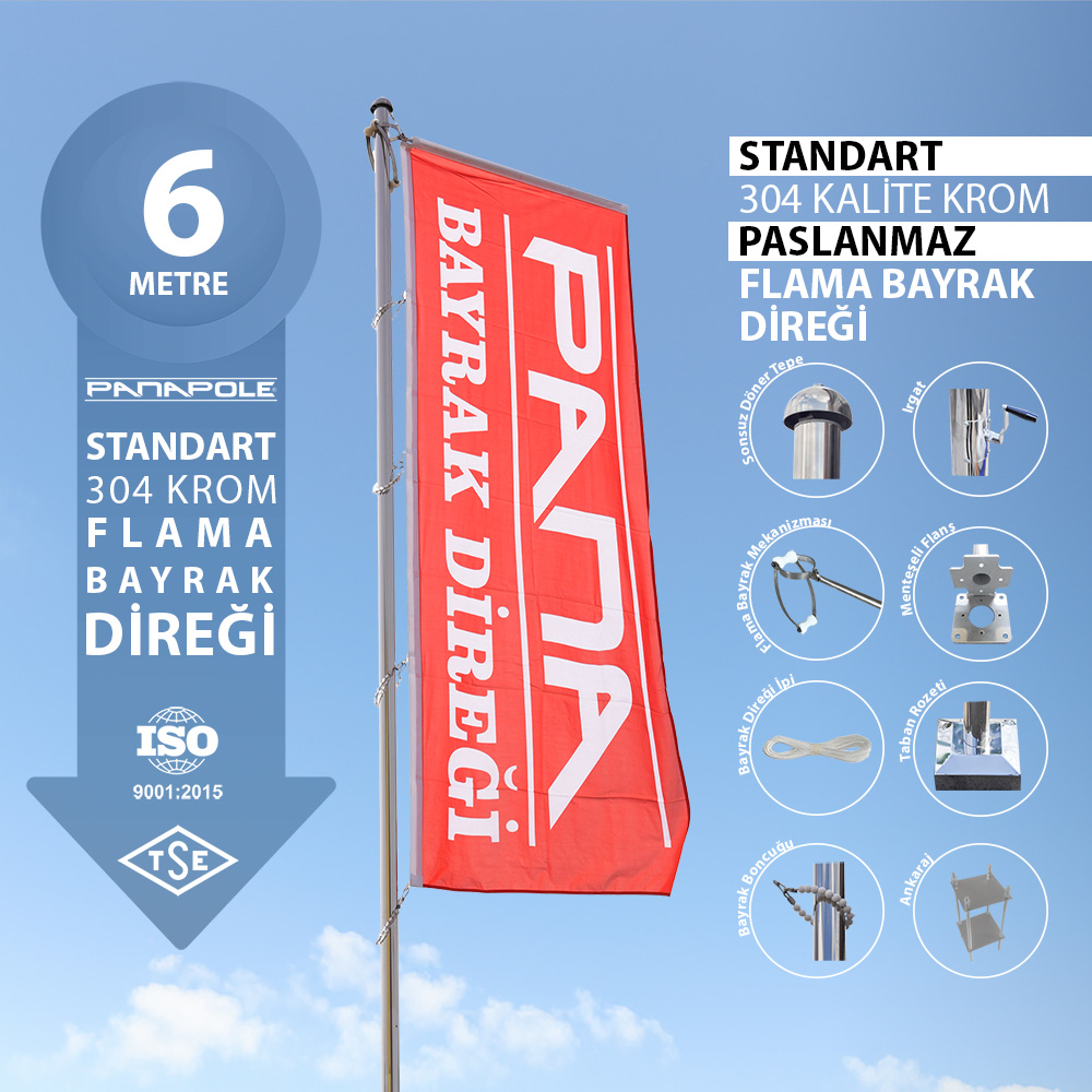 6 Metre Flama Bayrak Direği Paslanmaz Krom Standart Model - Bayrak ...